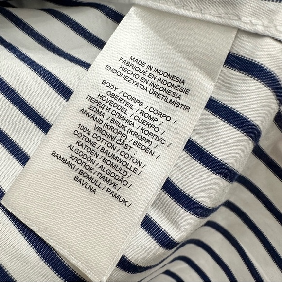 Lauren Ralph Lauren Black Label Blouse Navy & White Striped Button Down SZ Large - Picture 9 of 10